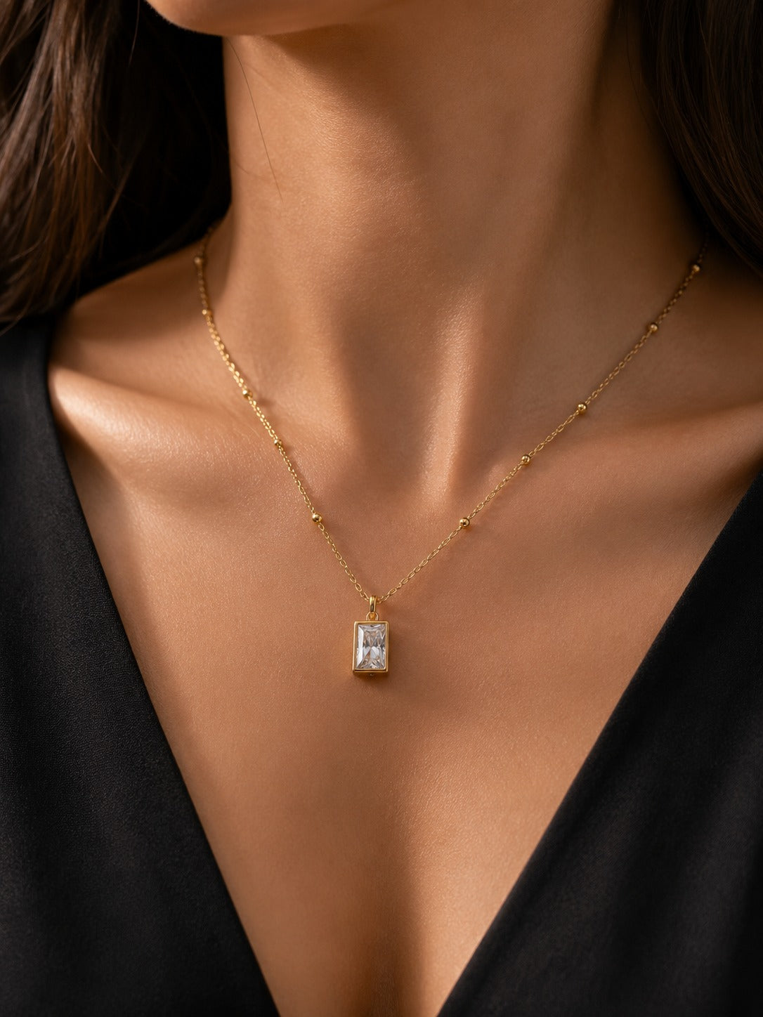 ✨ Square Gold Sparkle Pendant | Elegant Fashion Jewelry