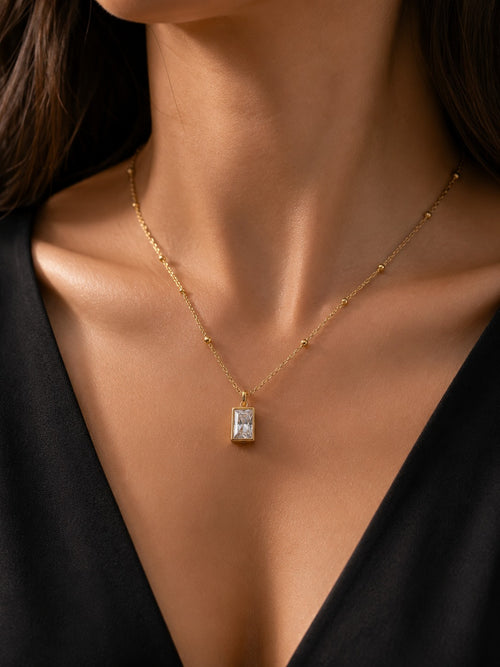 ✨ Square Gold Sparkle Pendant | Elegant Fashion Jewelry