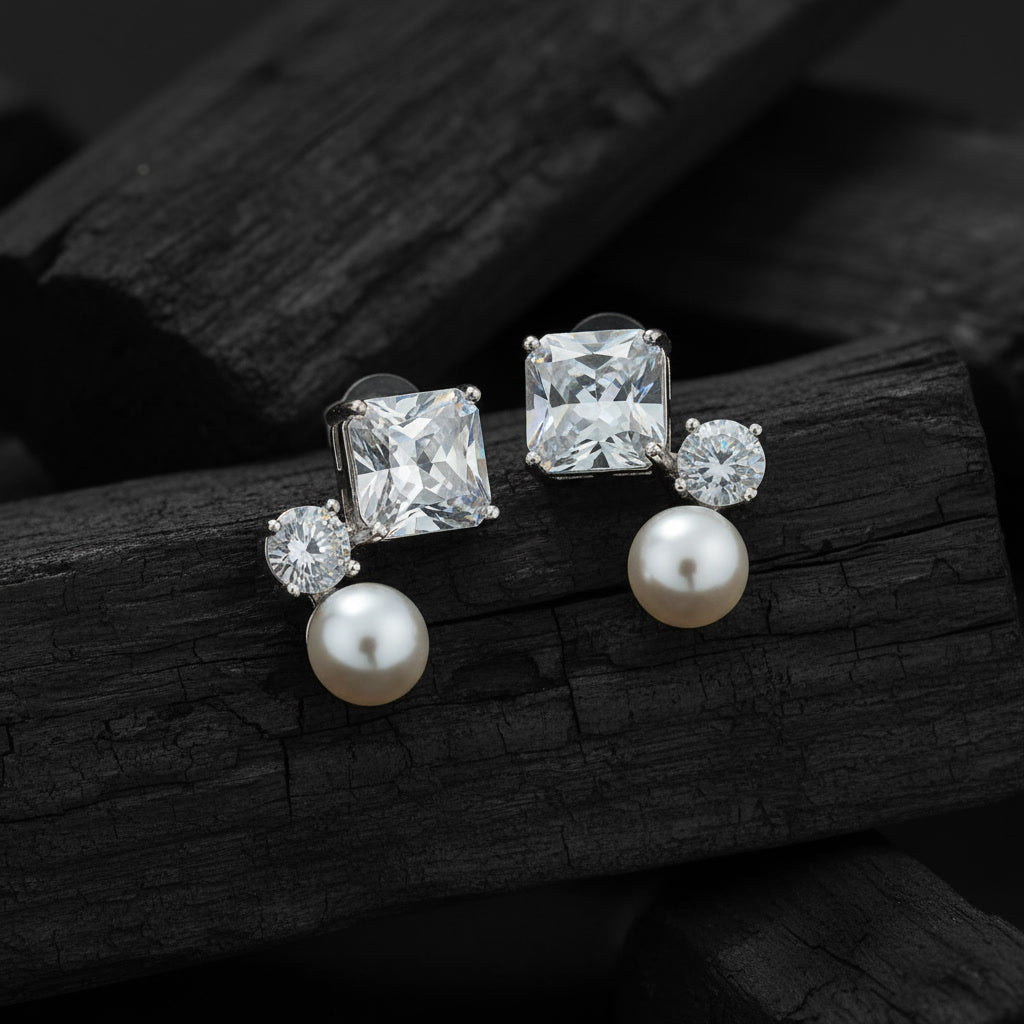 🤍 Silver Pearl Earrings | Elegant Fashion Jewelry